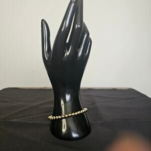 Gold Tone Beaded Stretch Bracelet | Minimalist Stackable Ball Bead Bangle